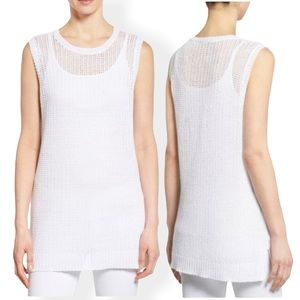 Eileen Fisher NWT Organic Linen Crew Neck Sleeveless Knit Tunic Tank Top White M